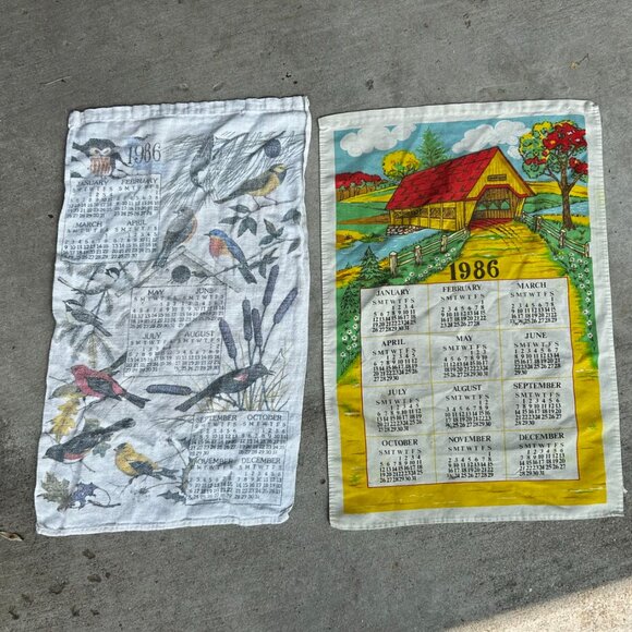 Vintage 1986 kitchen linen, tea towel set of two calendar dish towels, dishcloth - Picture 8 of 10